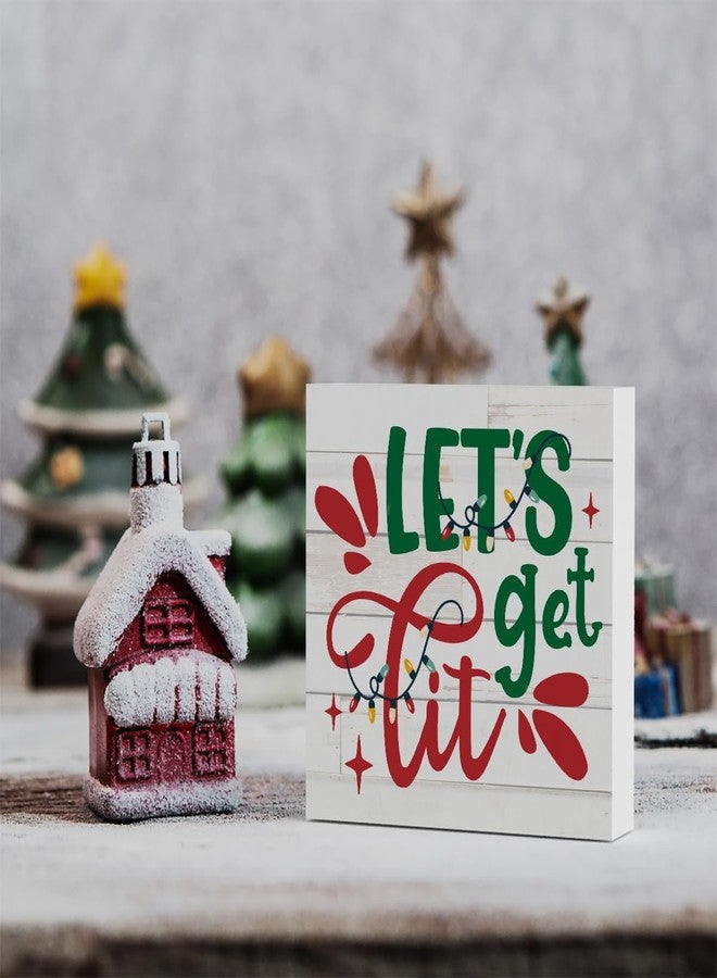 WRSUNT Funny Lets Get Lit Winter Merry Christmas Tree Wood Box Sign, Farmhouse Christmas Santa Artwork Decor, Wood Square Sign Desk Block Signs Home Shelf Office Decoration 5 x 5 Inches - Image 5